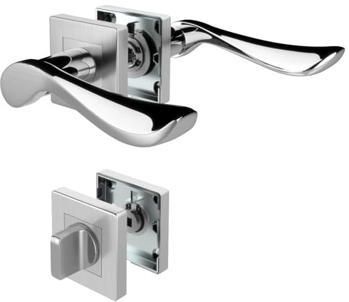 DIYGEEL Drückergarnitur WC CUBE, Moderner Türbeschlag, Türklinke für Badezimmer & Toilette, Edelstahl Gebürstet Chrom