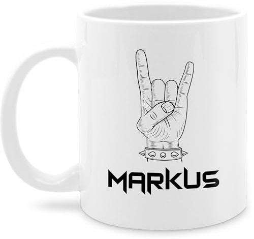 Tasse Tassen 325ml - & - Heavy Metal Handzeichen Pommesgabel mit Name personalisiert I Metalhead Geschenk Metal Fan I Rockiges Geschenk Rock Fan I Rocker - 325 ml - Weiß - fans für einen