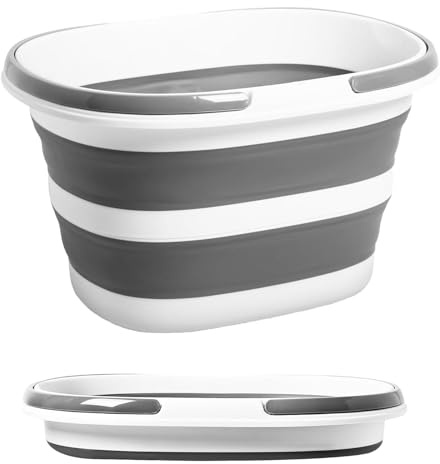 Collapsible Bucket Foldable Silicone Dish Tub Cleaning Mop Folding Bucket | with Handles Space Saving Wash Storage Tub Portable Wash Basin for RV Home Outdoor Car Laundry Camping Sink (Grey 16L)