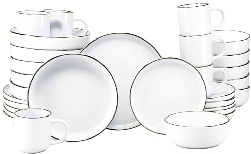 CreaTable, 24799, série Nordic Festive Blanc, service de table 30 pièces pour 6 personnes, service combiné en grès, adapté au lave-vaisselle et au micro-ondes, production de qualité