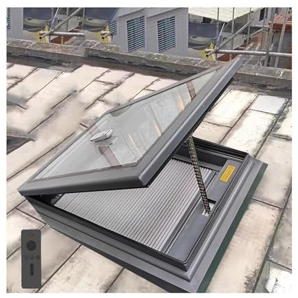 Finestra lucernario automatica in lega di alluminio con sensore di pioggia, rete diamantata, per soffitta e cantina, 40 x 50 cm, soluzione durevole per ventilazione del tetto