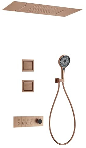 FQYEP Set Doccia Incasso Termostatico Set Doccia da Soffitto per Bagno con Soffione, Doccetta, Getti Corporei,Oro Rosa