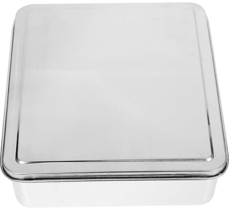 NIYANGLE Teglia per Torta Rettangolare in Acciaio Inox 28x22x6 Cm con Coperchio, Tortiera Antiaderente Profonda per Tiramisù e Dolci, Contenitore da Forno Resistente per Uso Domestico