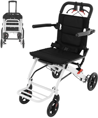 MEHOOSPVN Silla de ruedas plegable ligera ultraligera, silla de ruedas de transición, freno en las asas, silla de ruedas de viaje, capacidad de carga de 100 kg, aleación de acero al carbono para