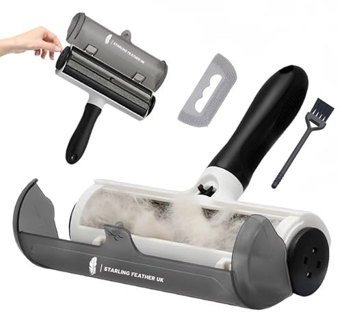 Starling Feather 3-Piece Pet Hair Remover Set | Reusable Electrostatic Carpet & Sofa Brush for Pet Hair | Dog & Cat Fur Remover for Furniture, Couch & Bedding with Corner Cleaning Lid
