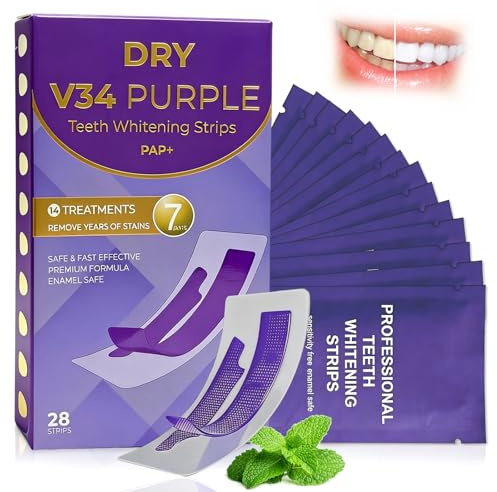 28 Piezas Tiras Blanqueadoras De Dientes, Tiras Blanqueadoras Dentales Lila, Whitening Strips Para Hombres Y Mujeres, Aliento Fresco, Fácil De Usar, Para El Café, Vino Y Tabaco Manchas