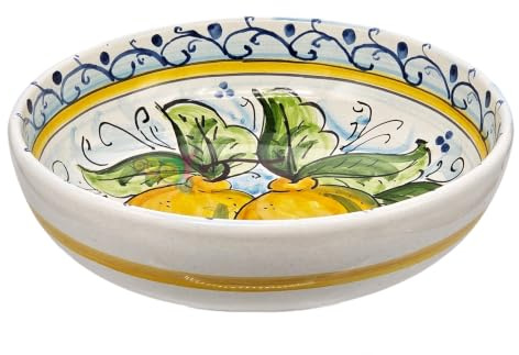 sicilia bedda - CIOTOLA IN CERAMICA SICILIANA Realizzata e Dipinta a Mano - Prodotto Artigianale (Decoro Limoni, Diametro 20 CM - Altezza 6 CM)