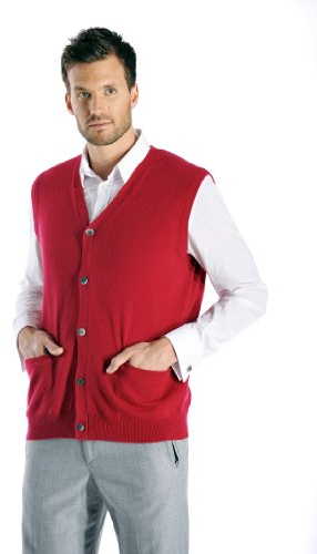 Cashmere Boutique 100% Pure Cashmere Sleeveless Vest Men's Cardigan Sweaters - 2 Front Pockets, Button Down, & V Neck Sweater