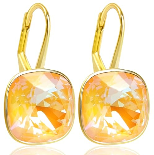 Ohrringe Orange Gold 925 Silber vergoldet Kristalle kurze Ohrhänger NOBEL SCHMUCK