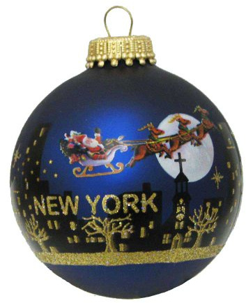 Kurt Adler Weihnachtsmann mit der Skyline von New York, bemalte Christbaumkugel, 6,67 cm