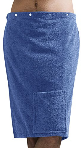 Lashuma Saunakilt Herren Blau - Azur, Saunatuch Fun aus Frottee Baumwolle, Saunarock mit Druckknöpfen, Tasche und Gummizug