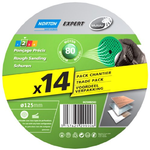 Norton Lot de 14 Disques expert 125 x 18 mm multi-air Grain 80