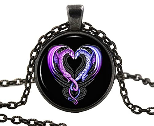 Dragons Heart Necklace, Black Pendant, Unique Jewellery Art Gift for Her