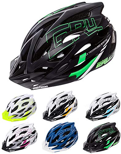 meteor Fahrradhelm Herren Damen Kinder-Helm MTB rollerhelm kinderfahrradhelm Mountainbike rennradhelm Inliner skaterhelm BMX fahradhelm Scooter Jungen Bike Helmet S 52-56 cm Black/Green
