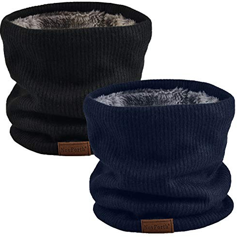 NovForth Tour de Cou Gaiter Masque Cagoule Cache-Cou Hiver écharpe Coupe-Vent Ski Élastique Épais Doux Doublure Polaire Neck Warmer Fines Rayures Noir + Bleu Foncé, Taille unique