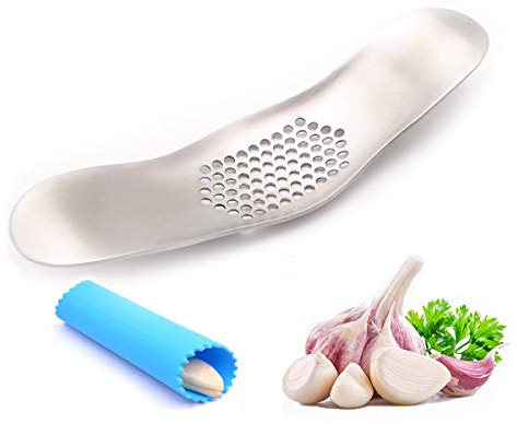 ToSSme Garlic Rocker Crusher Mincer Press Dishwasher Safe, Stainless Steel Garlic Crusher Press