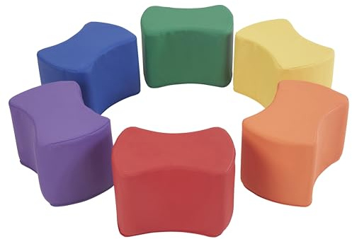 Factory Direct Partners 10442-AS SoftScape 10 Butterfly Stool Modular Seating Set for Toddlers and Kids, Soft Lightweight Foam (6-Piece Set) - Assorted