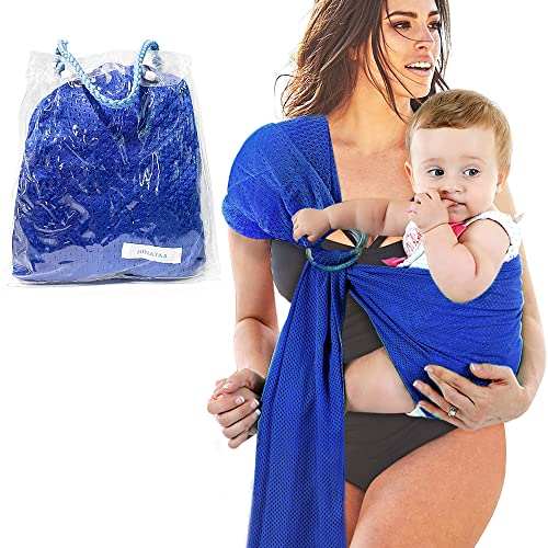 HINATAA Ring-Sling Babytragetuch, Verstellbare Babytrage Wickeln, Atmungsaktive Hüfttrage, Wasser Ringschlinge Bauchtrage, Schnell Trocknend, 3D Netzstoff, für Pool, Strand, Neugeborenen(Dunkelblau)