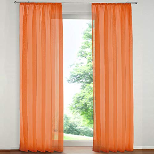SIMPVALE 2 Paneles Cortinas Visillos de Gasa con Ganchos de riel para Dormitorio Habitación Sala de Estar Balcón, Naranja, 140x145cm