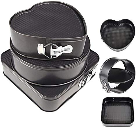SIPLIV Ensemble de moules à gâteau à charnière (coeur - 8 po, rond - 9 po, carré - 10 po) fond en acier au carbone de qualité alimentaire et revêtement de sécurité moule à gâteau au fromage - type 3