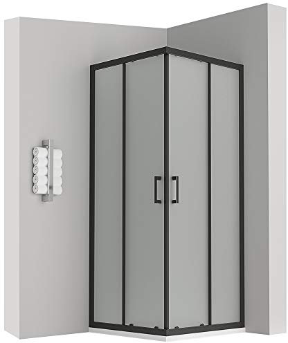 LANABLACK Cabine douche noire H 180 cm porte coulissante opaque 90 x 90 cm + receveur