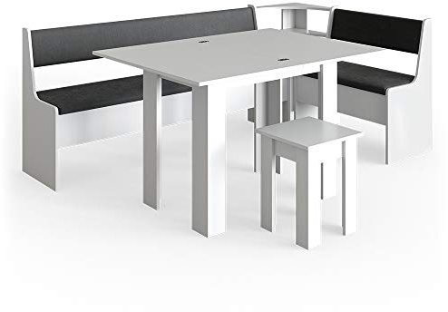Vicco Conjunto con Banco esquinero Roman, Blanco, 210 x 120 cm con Mesa, Apto para colocación en Esquina en cocinas y comedores