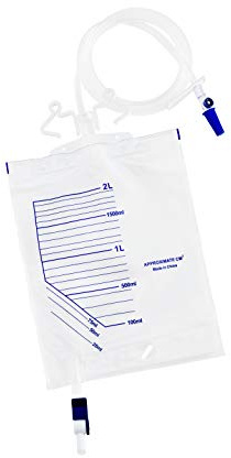 1pc Pack of 2000ml Catheter Night Bag with Integrated Hanger (Catheter Bag Holder) and Lever Tap - Sterile - Night Bags for Catheters - Overnight Bedside Urine Bag