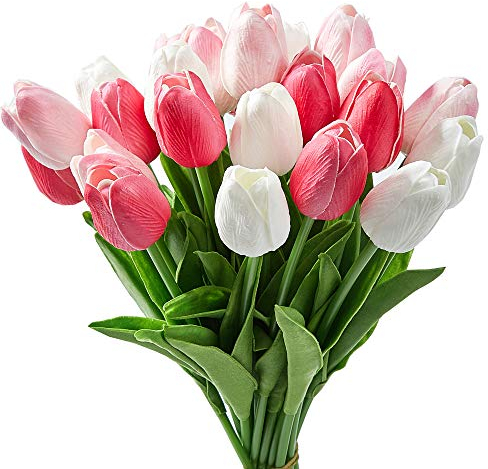 Amajoy Multicolor Künstliche Tulpen Blumen Real Touch Tulpen Gefälschte Faux PU Tulpen für Home Room Party Hochzeitsdekoration Geschenk für Muttertag, 24PCS