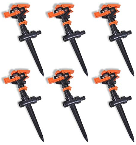 TEWTX7 Premium 360° Kreisregner | Sprenger Sprinkler | Spritzbereich 20 m | Erdspieß | kombinierbarer Rasensprenger | Impuls Sprinkler und Sektoren Regner | Sind 6 Rasensprenger enthalten