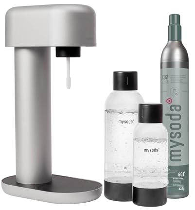 Mysoda: Ruby Set - Wassersprudler aus Aluminum mit 1L und 0.5L Quick-Lock BPA-frei Plastikflasche und CO2-Zylinder - Silber
