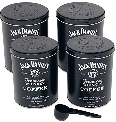 Jack Daniels Coffee (4 Pack, 8.8oz Each) Bundled with Complimentary Measuring Spoon - 100% Arabica, Medium Roast, Ground Gourmet Coffee, Kosher