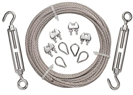 Kit Fune Acciaio Inox Aisi 316, Diametro 2mm, Fili 133, 10 Metri Di Lunghezza + 2 Tenditori Occhio Gancio + 4 Morsetti + 4 Redance
