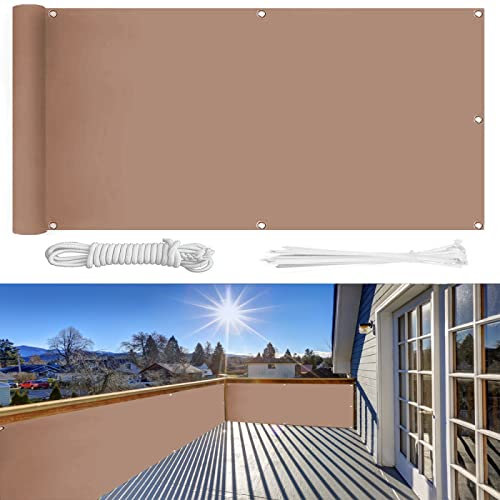 Ariyalk Balkon Sichtschutz 95×1700cm Ohne Bohren, 100% Schutz der Privatsphäre,Blickdichte Balkonumspannung Windschutz UV-Schutz Gartenzaun Schwimmbad-Leitplanke,mit Ösen Kabelbinder und Kordel/Khaki