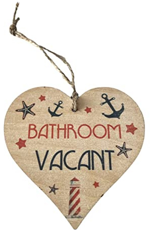 Nautical Engaged Vacant Bathroom Heart Shaped Door Sign | Made From Wood | Double Sided Occupied Hanging Seaside Theme Plaque | Home Decor