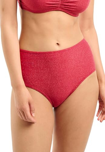 sans Complexe, Maillot de Bain, Culotte Taille Haute, Modèle Reflet, Femme, sa Maille lurexée dorée Qui fera scintiller Votre Teint au Bord de l'eau, 38-40, Cerise
