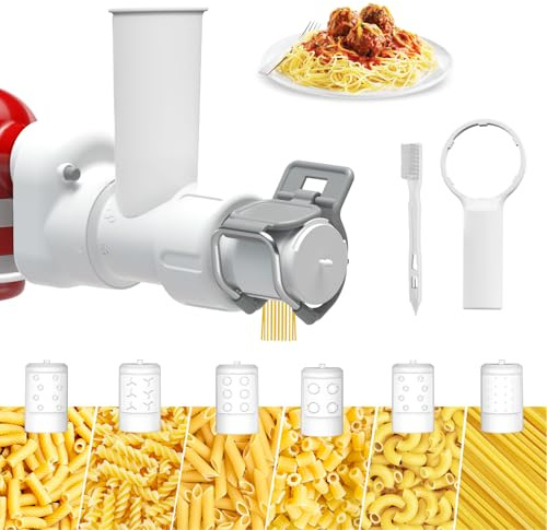 ZACME Nudelaufsatz für Kitchenaid Standmixer mit 6 verschiedenen Formen von Nudelauslass, langlebiger Aufsatz für Mixer-Zubehör