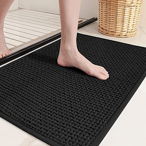 Color G Badteppich rutschfest Waschbar 60 x 90 cm, Weich Chenille Badezimmerteppich Super Saugfähig Badematte rutschfest Maschinenwaschbar Badvorleger für Dusche, Badezimmer, Badewanne - Schwarz