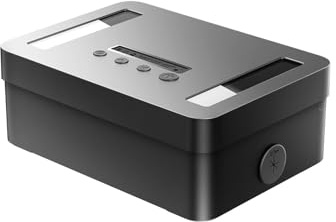 STARSIKI Metal Time Lock Box with Timer, Small, Black | Compact timed phone lock box with audio prompts, USB-C backup power and settings up to 365 days.