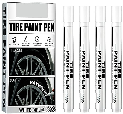 PAYFULLY 4 Stück Reifenstift Weis Wasserfest, Auto Reifen Stift Weiß, Reifenmarker Weiß, Permanent Marker für Auto Motorrad Reifen