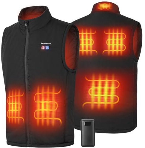 KEMIMOTO Veste Chauffante avec 3 Niveaux de Température Réglable et 6 Zones de Chauffage, Gilet Chauffant Homme avec Batterie Incluse, Veste Sans Manche Chauffante Homme pour Ski Pêche Randonnée 2XL