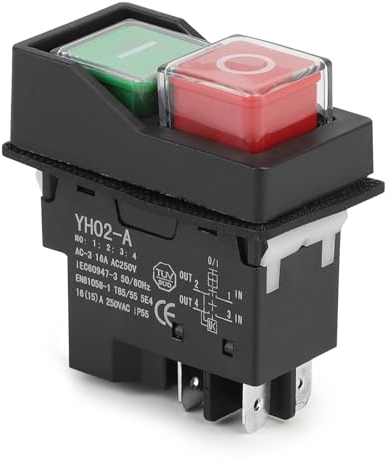 DBREAKS Elektromagnetischer Schalter, 250V Maschine Drucktastenschalter, Einbau-/Geräteschalter, Maschinenschalter Sicherheitsschalter, Switch Pushbutton Drucktaste, für Schleifmaschine (4 PIN)