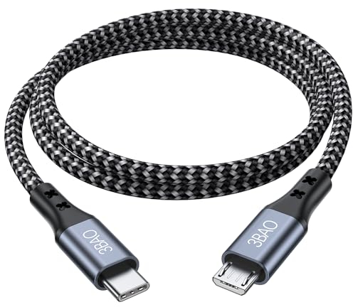 3BAO USB C to Micro USB Cable, 5m, Compatible with Samsung Galaxy S7/S5/J3/J5/J7, Huawei, HTC, LG, Braided Nylon