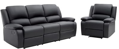 Loungitude - DETENTE - Canapé de Relaxation, Ensemble 3 +L1 Places - Manuel - Inclinaison réglable - en Simili - Noir