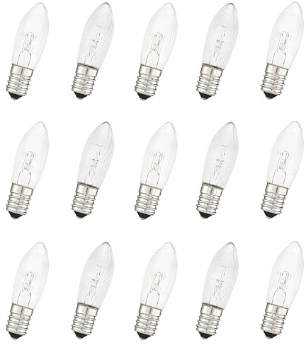 waremew 15 Pcs 3W 2700K Warmwhite Glass Bulbs Tapered Candles E10 Replacement Bulbs for Lights Candle Arch,String Lights, Christmas Garlands (3W 34V)