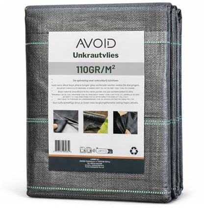 AVOID Unkrautvlies Gartenvlies Unkrautvlies Wasserdurchlässig Schwarz Reißfest Wasser und Luftdurchlässig Unkrautfolie Für Beete Wege Unter Kies, 3x5m, 110gr/m²