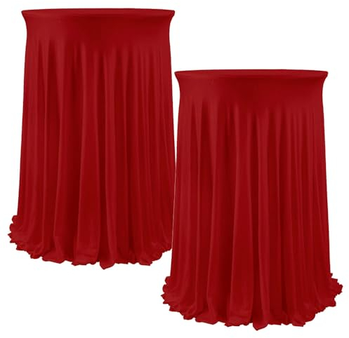 Mateju 2er-Set Stretch Stehtisch Husse Rund, Elastisch Tischdecke für Bistrotisch Stehtische, Feiern Veranstaltungen Hochzeit Dekoration Party für Bankett Hochzeit Geburtstag (60cm,Weinrot)
