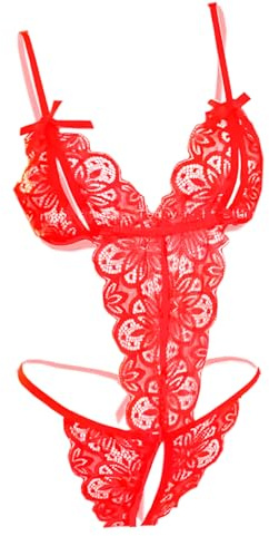 LEBENSFROH Sexiga underkläder för kvinnor, underkläder för sexstrumpeset, spets, sexiga underkläder, transparent, babydoll, negligé, erotisk bodysuit, röd, S