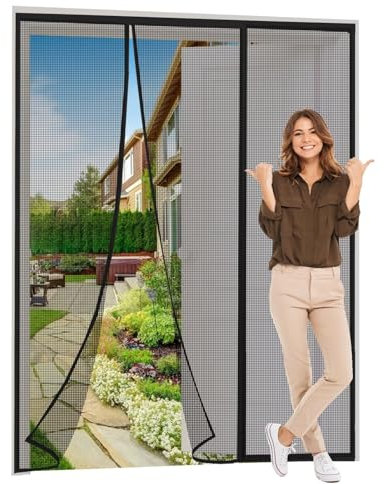Moustiquaire AimantéE Porte Fenetre 140x220cm Noir Fermeture Automatique Rideau de Porte Animaux AcceptéS pour Porte d Entrée Intérieur/Patio