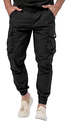 Arbeitshose für Herren, Stretch, schmale Passform, Cargohose, gerades Bein, Workout-Hose, Sweathose, Jogginghose, Trainingshose, sportliche Passform, Wanderhose, Trainingshose, Loungehose, Schwarz , L