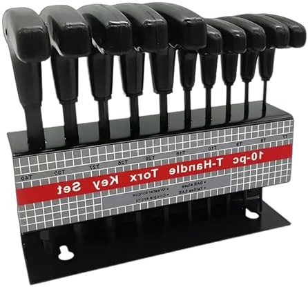 Jeu de clés hexagonales avec poignée en T avec 10 pièces, six pans creux métriques H2 à H10, 3/32 à 3/8, prune T7 à T40, noir + cadre en fer, jeu de clés métriques, jeu de clés hexagonales